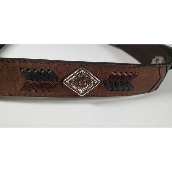 Nocona Western Genuine Leather Brown Belt Silver Buckle Embellishments Sz 28 - Picture 7 of 8